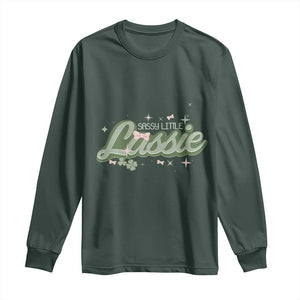 Cute St Patricks Day Long Sleeve Shirt Sassy Little Lassie for Girl Kids TS02 Dark Forest Green Print Your Wear