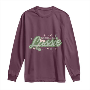 Cute St Patricks Day Long Sleeve Shirt Sassy Little Lassie for Girl Kids TS02 Maroon Print Your Wear