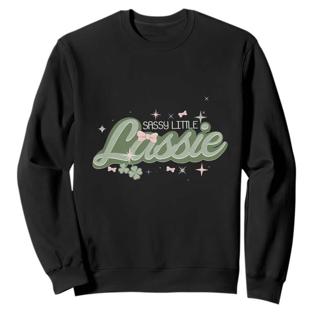 Cute St. Patricks Day Sweatshirt Sassy Little Lassie for Girl Kids TS02 Black Printyourwear