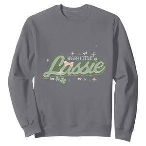 Cute St. Patricks Day Sweatshirt Sassy Little Lassie for Girl Kids TS02 Charcoal Printyourwear