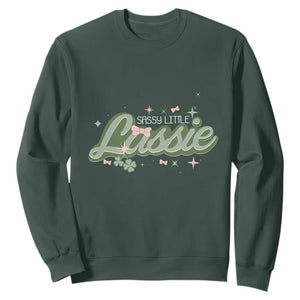 Cute St. Patricks Day Sweatshirt Sassy Little Lassie for Girl Kids TS02 Dark Forest Green Printyourwear