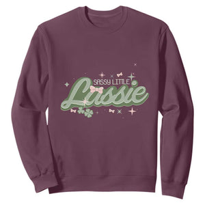 Cute St. Patricks Day Sweatshirt Sassy Little Lassie for Girl Kids TS02 Maroon Printyourwear