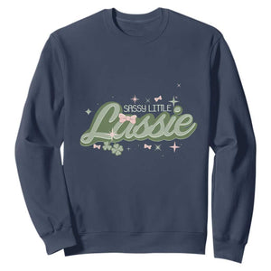 Cute St. Patricks Day Sweatshirt Sassy Little Lassie for Girl Kids TS02 Navy Printyourwear