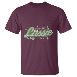 Cute St. Patricks Day T Shirt Sassy Little Lassie for Girl Kids TS02 Maroon Printyourwear