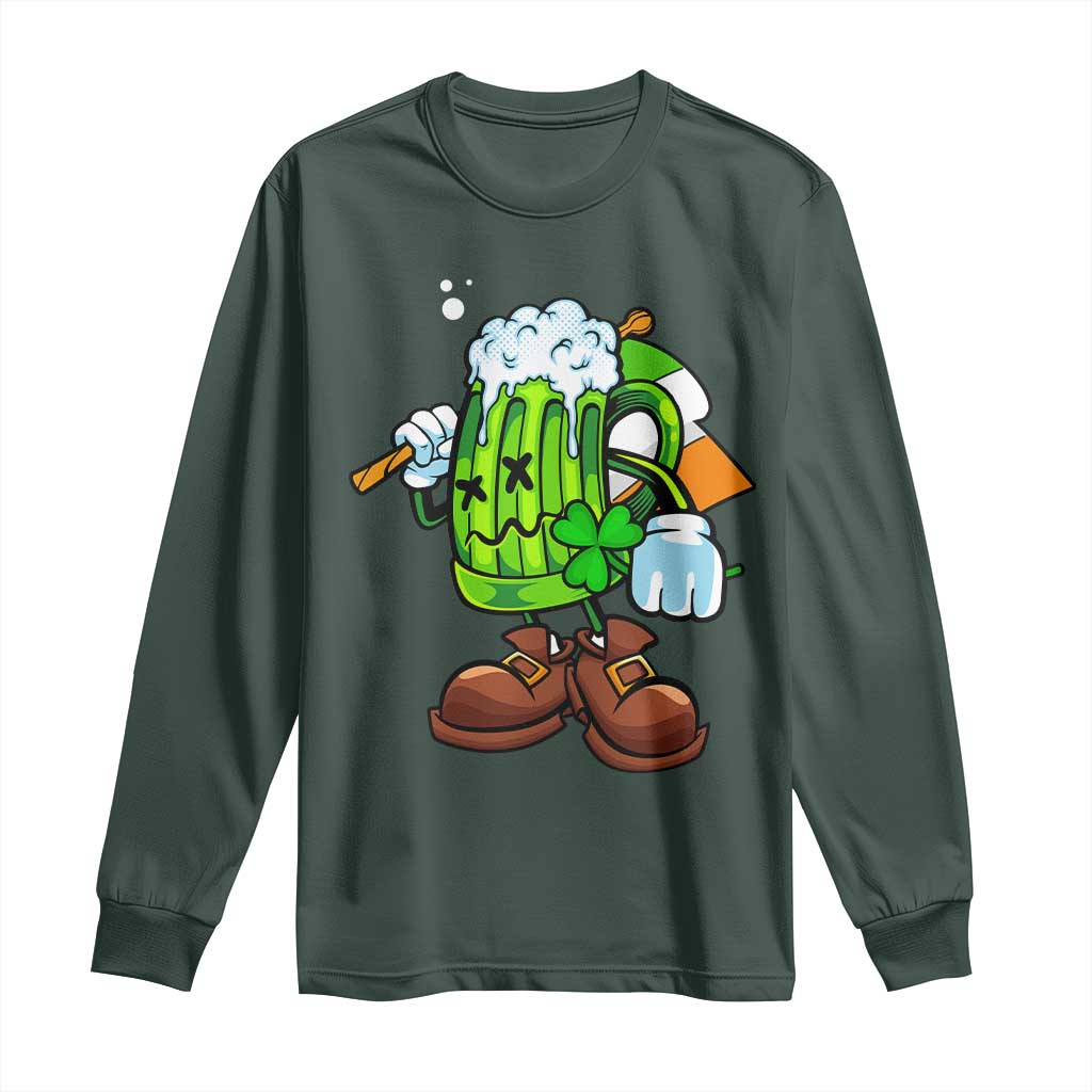 Funny St Patricks Day Drinking Long Sleeve Shirt Irish Beer Ireland Flag TS02 Dark Forest Green Print Your Wear