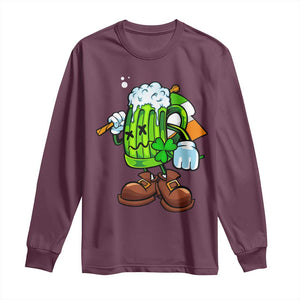 Funny St Patricks Day Drinking Long Sleeve Shirt Irish Beer Ireland Flag TS02 Maroon Print Your Wear