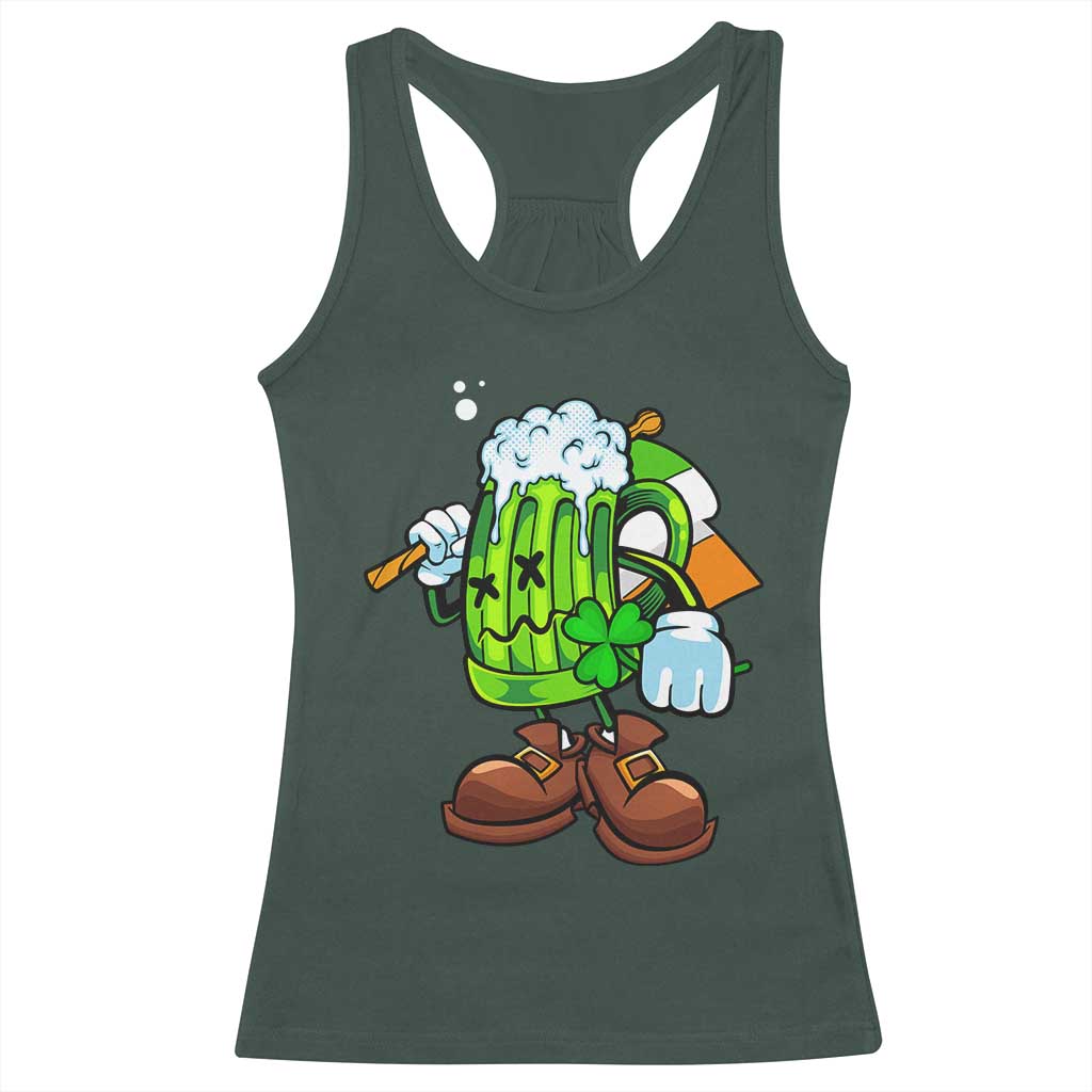 Funny St Patricks Day Drinking Racerback Tank Top Irish Beer Ireland Flag TS02 Dark Forest Green Print Your Wear