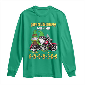 Funny St Patricks Day Gnome Long Sleeve Shirt Shenanigans With My Gnomies Motorbike Rider TS02 Irish Green Print Your Wear