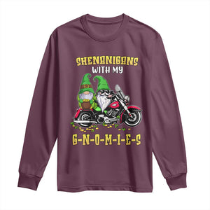 Funny St Patricks Day Gnome Long Sleeve Shirt Shenanigans With My Gnomies Motorbike Rider TS02 Maroon Print Your Wear