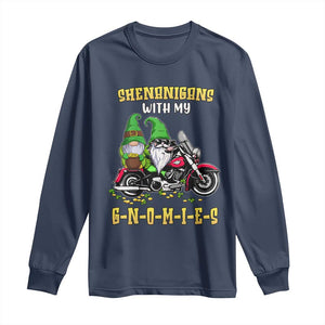 Funny St Patricks Day Gnome Long Sleeve Shirt Shenanigans With My Gnomies Motorbike Rider TS02 Navy Print Your Wear