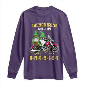 Funny St Patricks Day Gnome Long Sleeve Shirt Shenanigans With My Gnomies Motorbike Rider TS02 Purple Print Your Wear