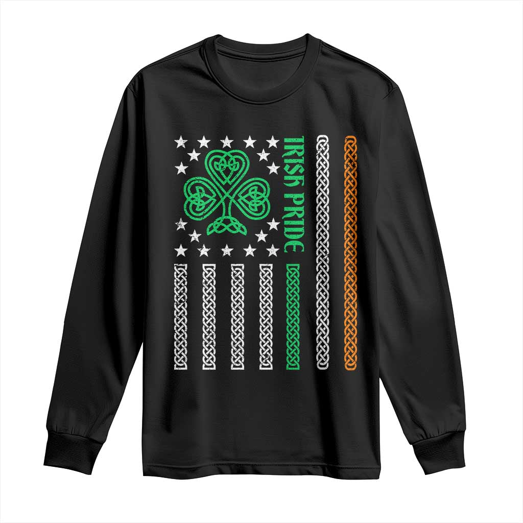 Irish Pride Long Sleeve Shirt Celtic Knot Ireland Flag Shamrock St. Patricks Day TS02 Black Print Your Wear