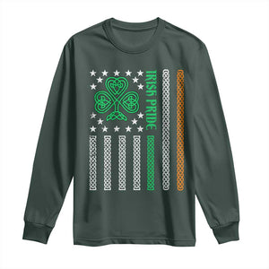 Irish Pride Long Sleeve Shirt Celtic Knot Ireland Flag Shamrock St. Patricks Day TS02 Dark Forest Green Print Your Wear