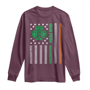 Irish Pride Long Sleeve Shirt Celtic Knot Ireland Flag Shamrock St. Patricks Day TS02 Maroon Print Your Wear