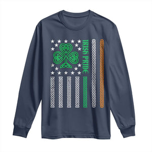 Irish Pride Long Sleeve Shirt Celtic Knot Ireland Flag Shamrock St. Patricks Day TS02 Navy Print Your Wear