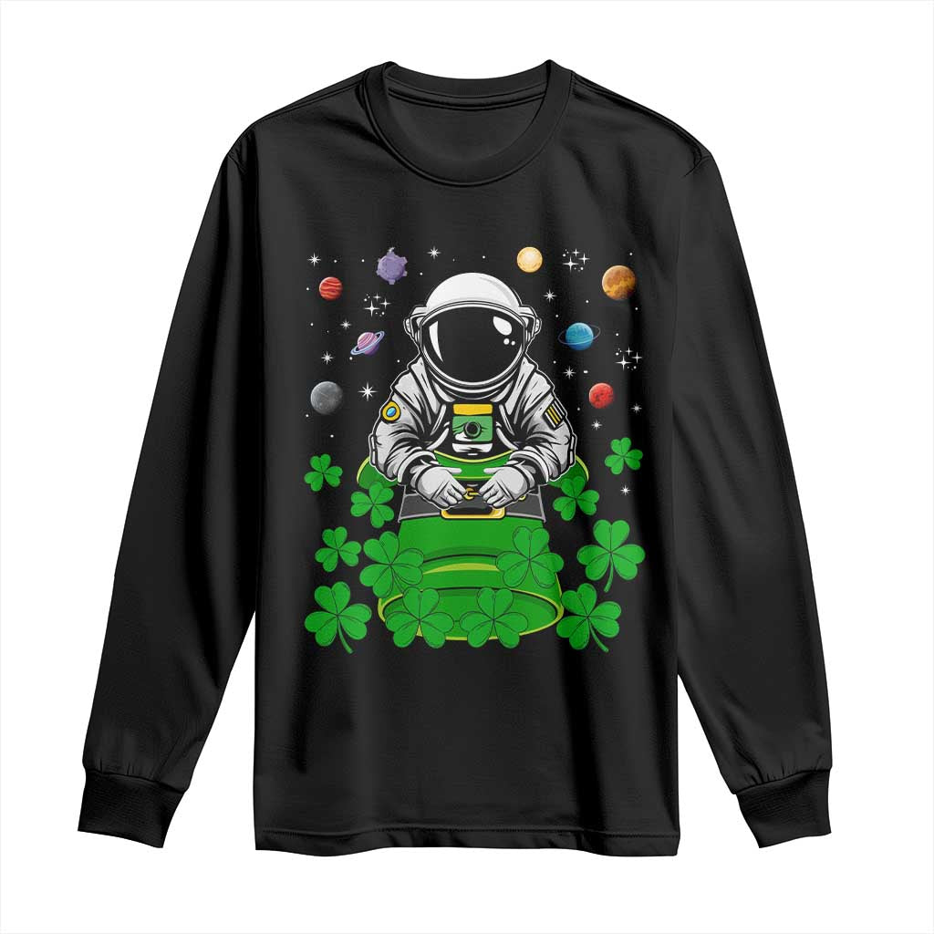 Funny St Patricks Day Astronaut Long Sleeve Shirt Outer Space Leprechaun TS02 Black Print Your Wear