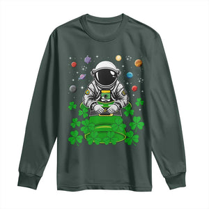 Funny St Patricks Day Astronaut Long Sleeve Shirt Outer Space Leprechaun TS02 Dark Forest Green Print Your Wear