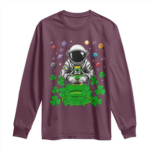 Funny St Patricks Day Astronaut Long Sleeve Shirt Outer Space Leprechaun TS02 Maroon Print Your Wear