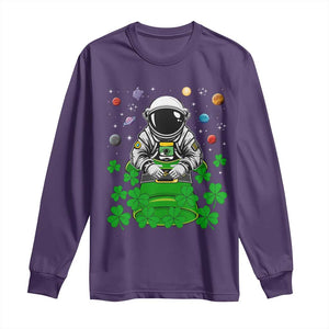 Funny St Patricks Day Astronaut Long Sleeve Shirt Outer Space Leprechaun TS02 Purple Print Your Wear