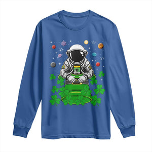 Funny St Patricks Day Astronaut Long Sleeve Shirt Outer Space Leprechaun TS02 Royal Blue Print Your Wear