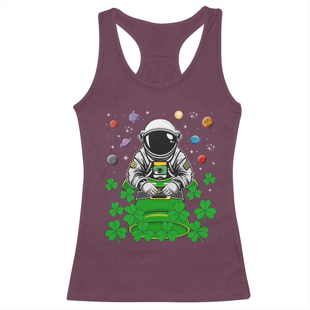 Funny St Patricks Day Astronaut Racerback Tank Top Outer Space Leprechaun TS02 Maroon Print Your Wear