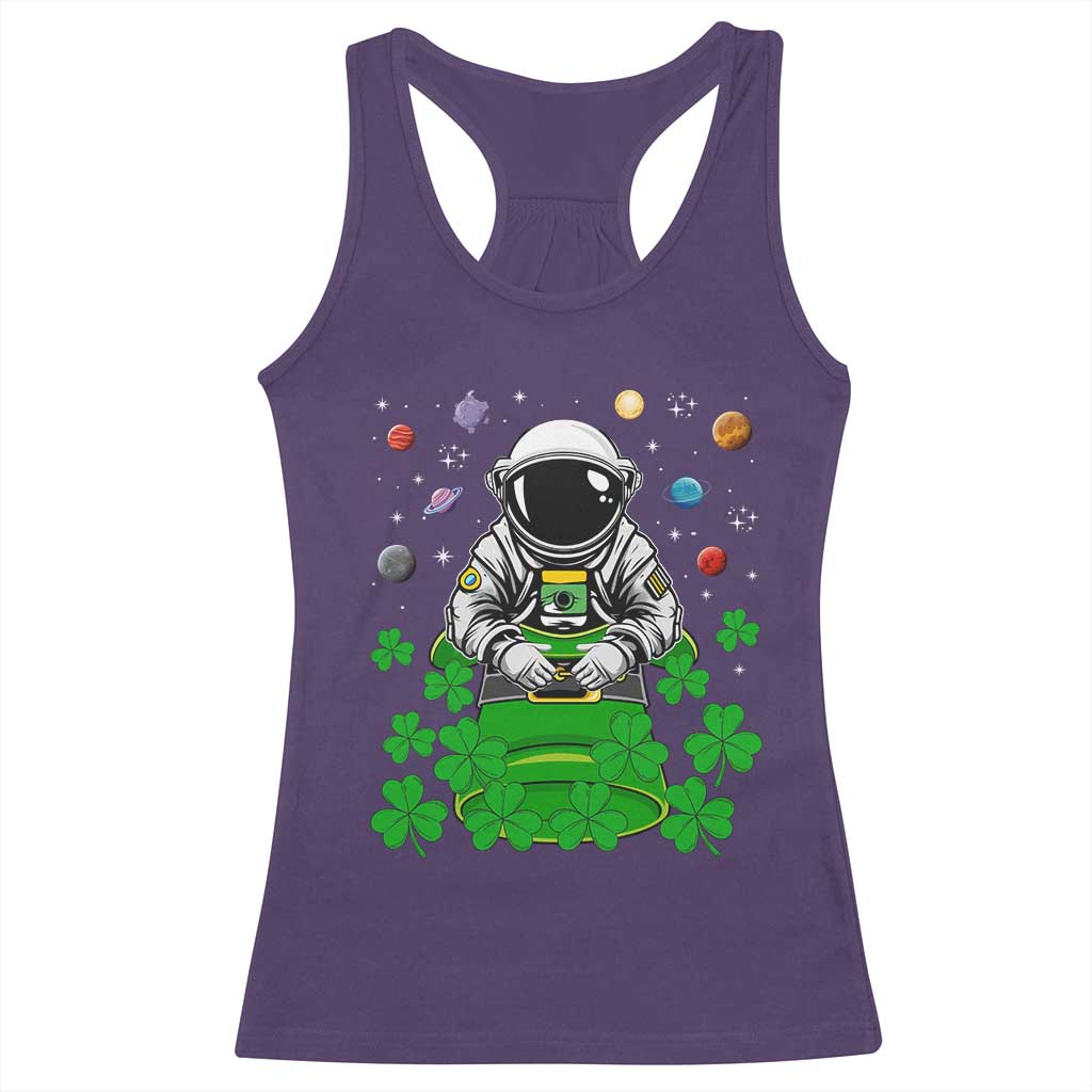 Funny St Patricks Day Astronaut Racerback Tank Top Outer Space Leprechaun TS02 Purple Print Your Wear