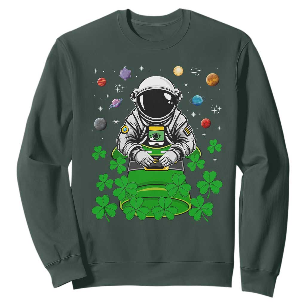 Funny St. Patricks Day Astronaut Sweatshirt Outer Space Leprechaun TS02 Dark Forest Green Printyourwear