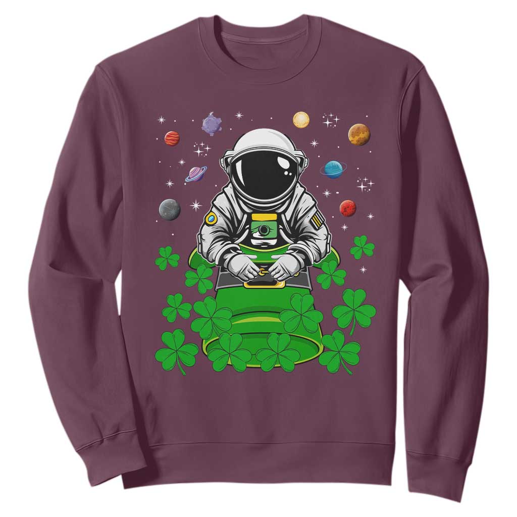 Funny St. Patricks Day Astronaut Sweatshirt Outer Space Leprechaun TS02 Maroon Printyourwear