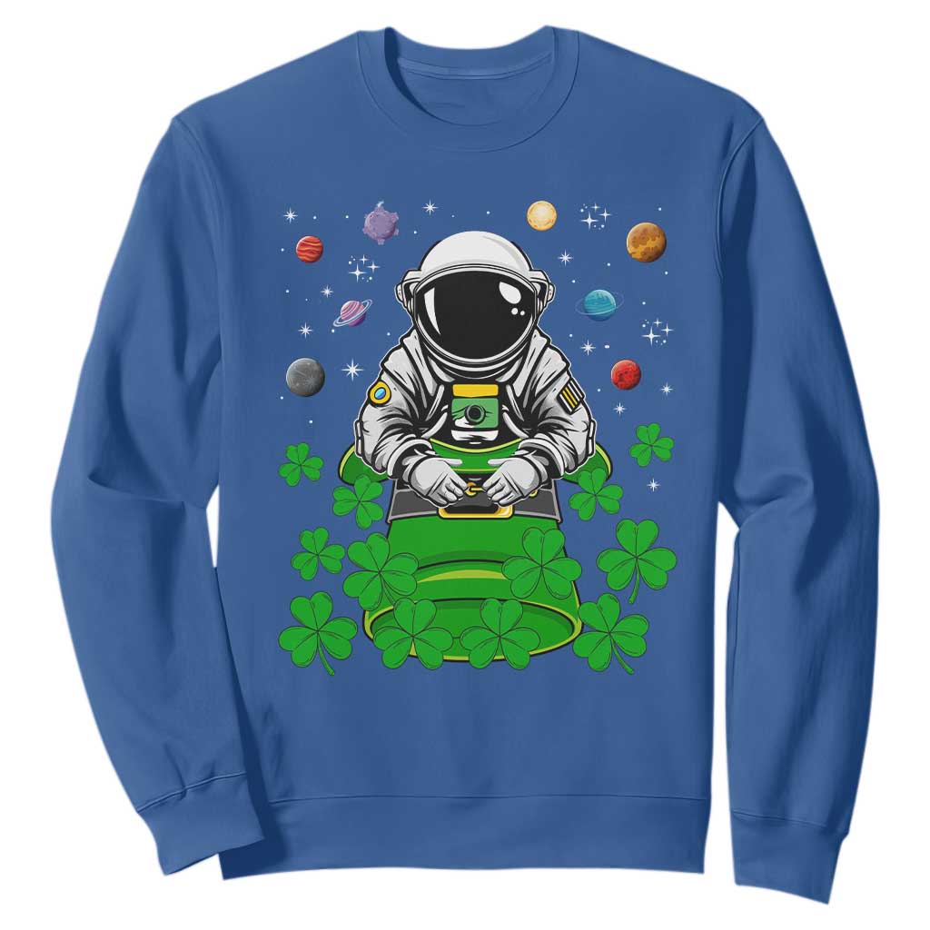 Funny St. Patricks Day Astronaut Sweatshirt Outer Space Leprechaun TS02 Royal Blue Printyourwear