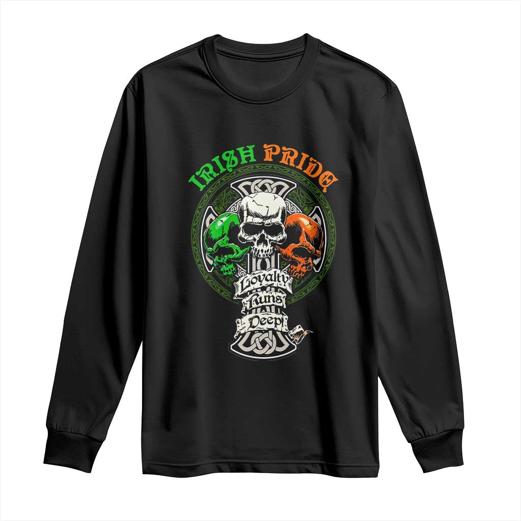 Irish Pride Skull Long Sleeve Shirt Celtic Cross Ireland Flag St. Patricks Day TS02 Black Print Your Wear