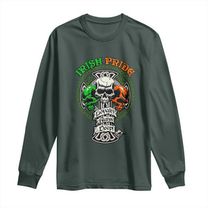 Irish Pride Skull Long Sleeve Shirt Celtic Cross Ireland Flag St. Patricks Day TS02 Dark Forest Green Print Your Wear