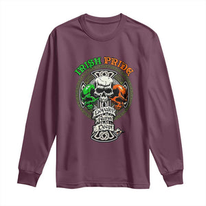 Irish Pride Skull Long Sleeve Shirt Celtic Cross Ireland Flag St. Patricks Day TS02 Maroon Print Your Wear