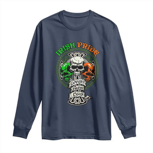 Irish Pride Skull Long Sleeve Shirt Celtic Cross Ireland Flag St. Patricks Day TS02 Navy Print Your Wear