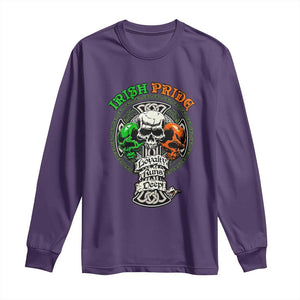 Irish Pride Skull Long Sleeve Shirt Celtic Cross Ireland Flag St. Patricks Day TS02 Purple Print Your Wear