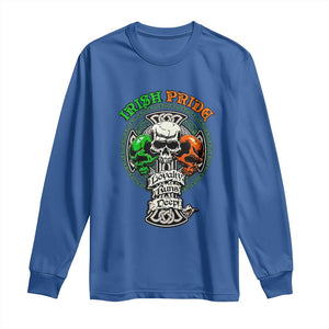 Irish Pride Skull Long Sleeve Shirt Celtic Cross Ireland Flag St. Patricks Day TS02 Royal Blue Print Your Wear