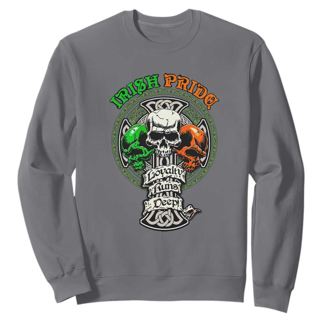 Irish Pride Skull Sweatshirt Celtic Cross Ireland Flag St. Patricks Day TS02 Charcoal Printyourwear