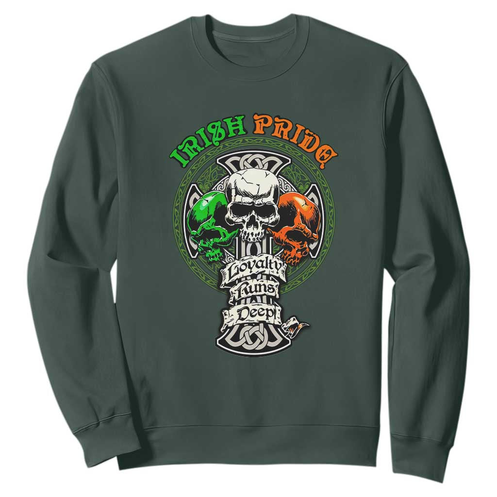 Irish Pride Skull Sweatshirt Celtic Cross Ireland Flag St. Patricks Day TS02 Dark Forest Green Printyourwear