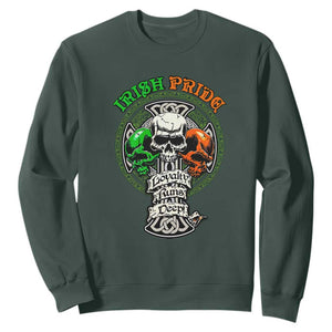 Irish Pride Skull Sweatshirt Celtic Cross Ireland Flag St. Patricks Day TS02 Dark Forest Green Printyourwear
