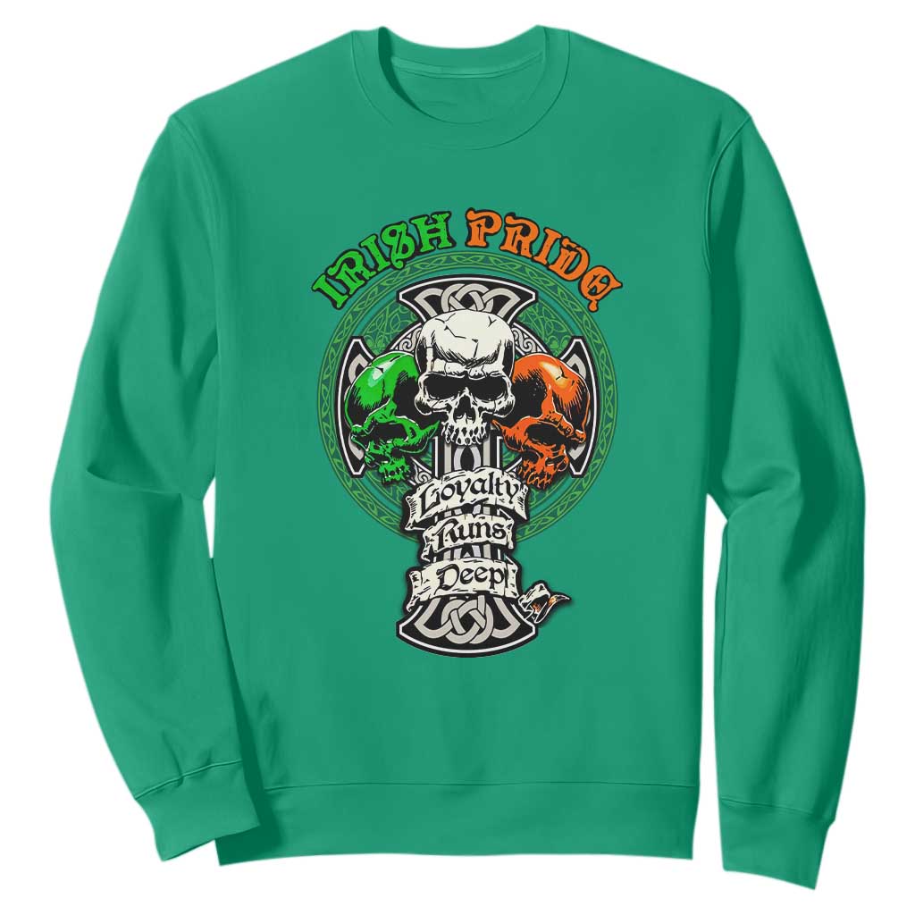 Irish Pride Skull Sweatshirt Celtic Cross Ireland Flag St. Patricks Day TS02 Irish Green Printyourwear