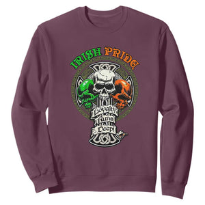 Irish Pride Skull Sweatshirt Celtic Cross Ireland Flag St. Patricks Day TS02 Maroon Printyourwear