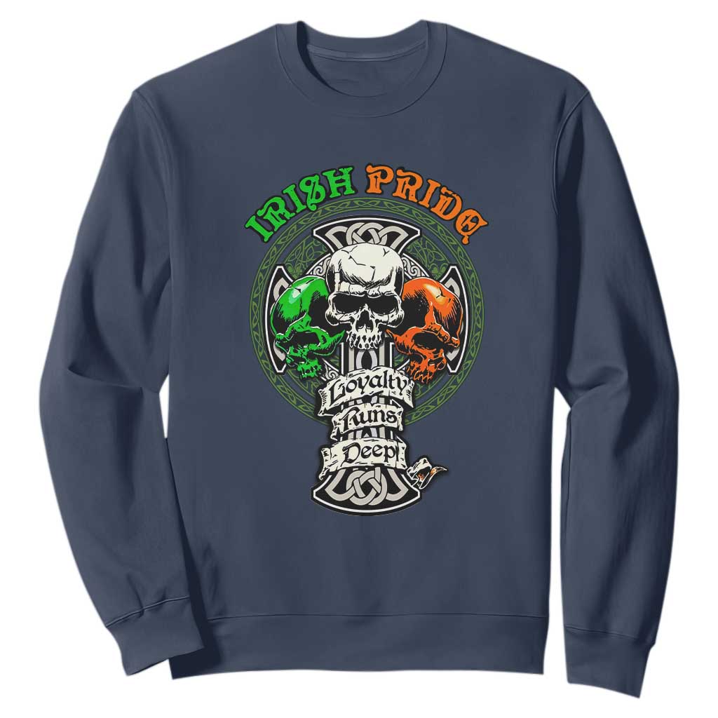 Irish Pride Skull Sweatshirt Celtic Cross Ireland Flag St. Patricks Day TS02 Navy Printyourwear