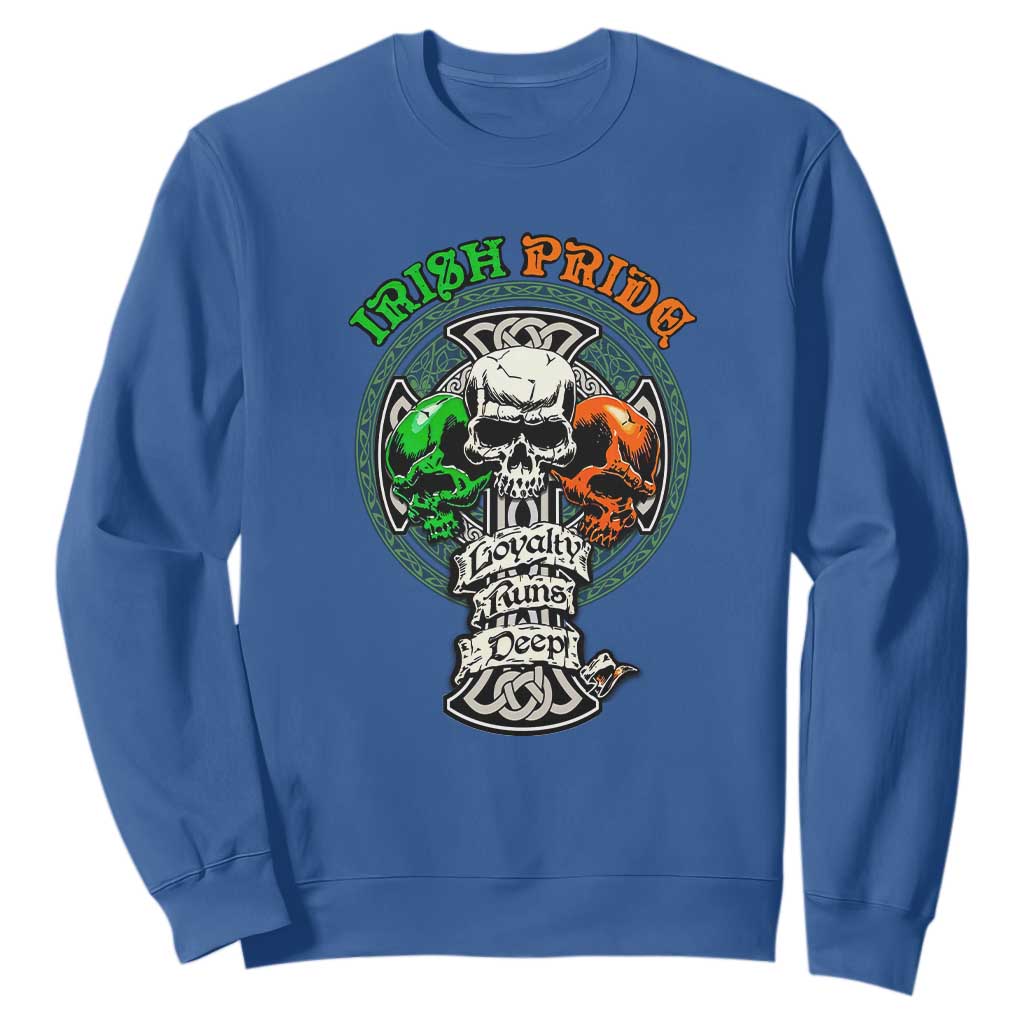 Irish Pride Skull Sweatshirt Celtic Cross Ireland Flag St. Patricks Day TS02 Royal Blue Printyourwear