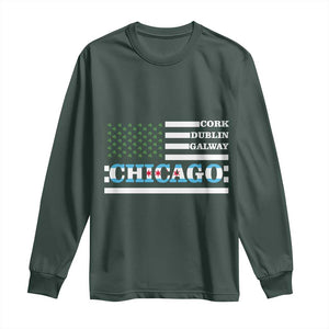 Chicago St Patricks Day Long Sleeve Shirt Cork Dublin Galway South Side Irish Flag TS02 Dark Forest Green Print Your Wear