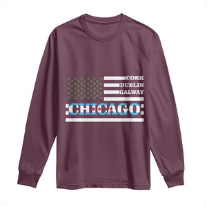 Chicago St Patricks Day Long Sleeve Shirt Cork Dublin Galway South Side Irish Flag TS02 Maroon Print Your Wear