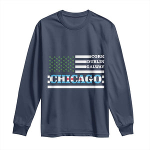 Chicago St Patricks Day Long Sleeve Shirt Cork Dublin Galway South Side Irish Flag TS02 Navy Print Your Wear