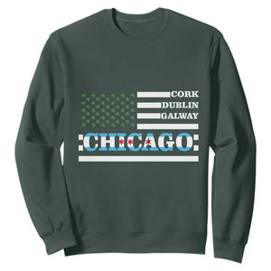 Chicago St Patrick's Day Sweatshirt Cork Dublin Galway South Side Irish Flag TS02 Dark Forest Green Printyourwear