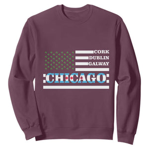 Chicago St Patrick's Day Sweatshirt Cork Dublin Galway South Side Irish Flag TS02 Maroon Printyourwear