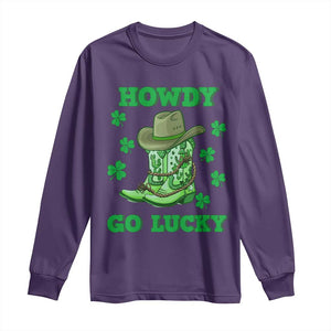 Funny St Patricks Cowboy Long Sleeve Shirt Howdy Go Lucky Boots Retro Irish Western TS02 Purple Print Your Wear