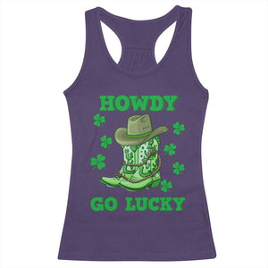 Funny St Patricks Cowboy Racerback Tank Top Howdy Go Lucky Boots Retro Irish Western TS02 Purple Print Your Wear