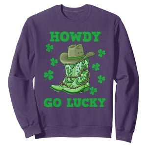 Funny St. Patricks Cowboy Sweatshirt Howdy Go Lucky Boots Retro Irish Western TS02 Purple Printyourwear